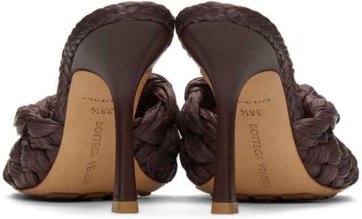 Bottega Veneta Brown Raffia Stretch Heeled Mules - Picture 4