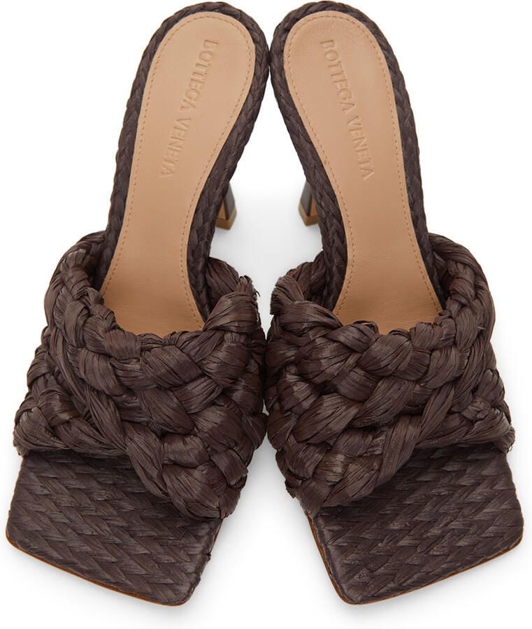 Bottega Veneta Brown Raffia Stretch Heeled Mules