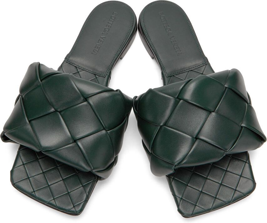 Bottega Veneta Green Intrecciato Lido Flat Sandals