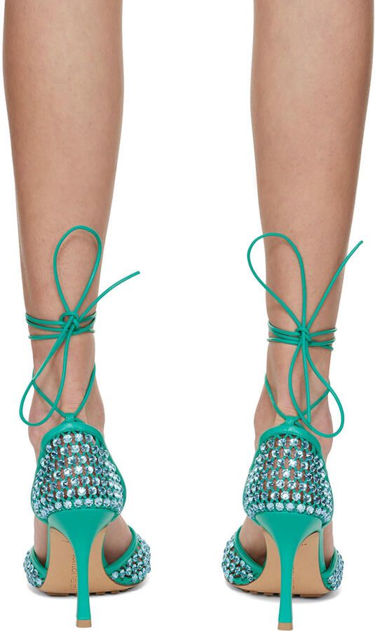 Bottega Veneta Green Sparkle Stretch Web Heels - Picture 5