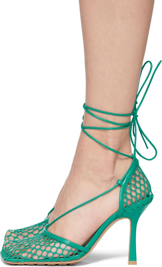 Bottega Veneta Green Stretch Web Heels - Picture 3