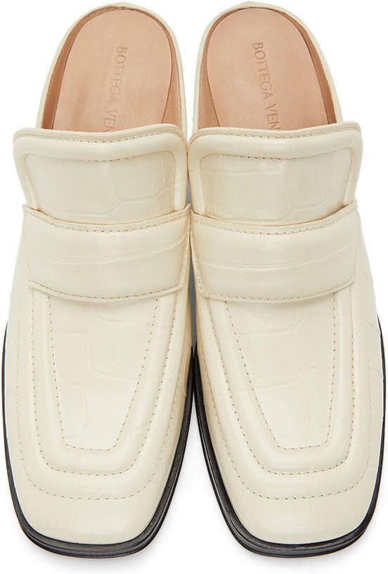 Bottega Veneta Off-White Croc Heeled Mules