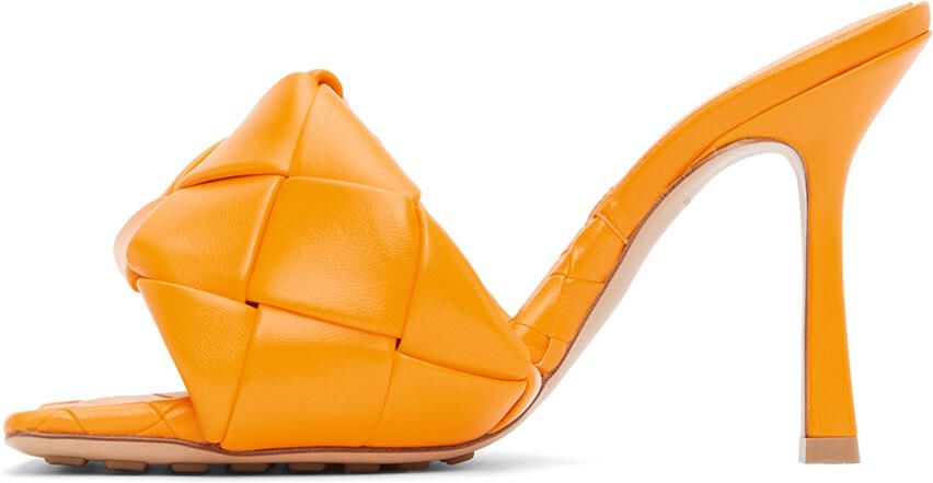 Bottega Veneta Orange Intrecciato Lido Heeled Sandals - Picture 2
