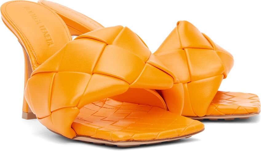 Bottega Veneta Orange Intrecciato Lido Heeled Sandals