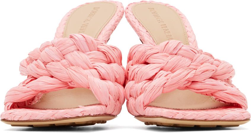 Bottega Veneta Pink Raffia Stretch Heeled Mules - Picture 4