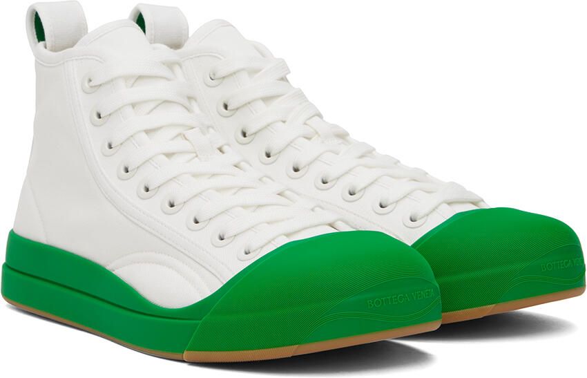 Bottega Veneta White & Green Vulcan Sneakers - Picture 2