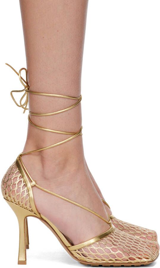 Bottega Veneta Gold Stretch Lace-Up Sandal
