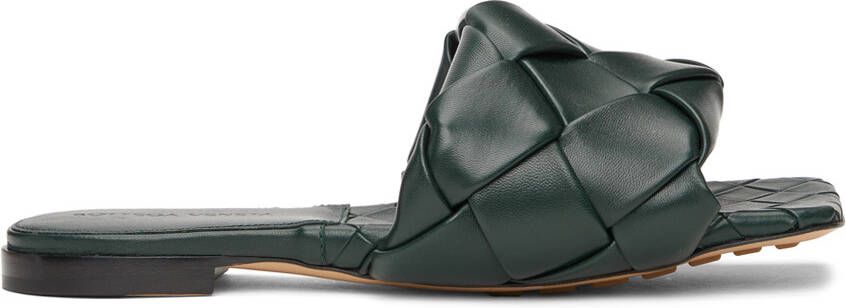 Bottega Veneta Green Intrecciato Lido Flat Sandals