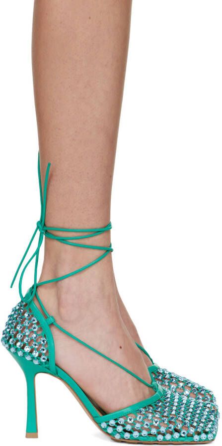 Bottega Veneta Green Sparkle Stretch Web Heels