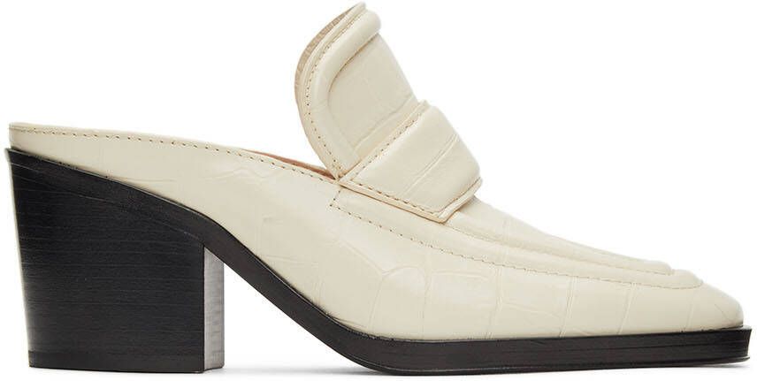 Bottega Veneta Off-White Croc Heeled Mules