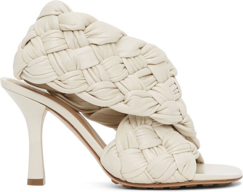 Bottega Veneta Off-White Intrecciato Board Heeled Sandals
