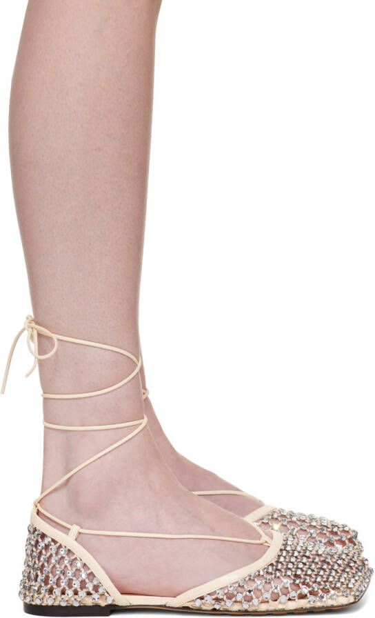 Bottega Veneta Off-White Sparkle Stretch Lace-Up Flat Sandals