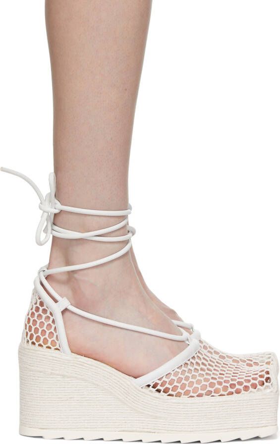 Bottega Veneta White Sporty Web Wedge Espadrilles