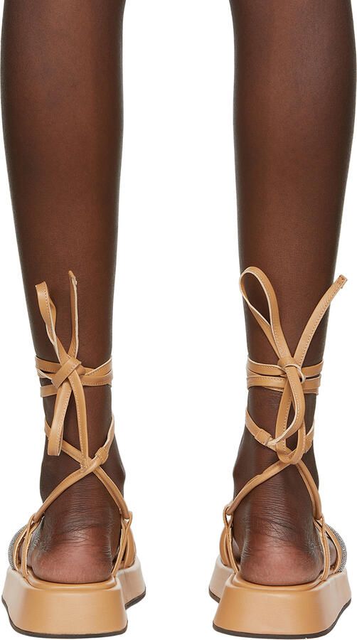 Brunello Cucinelli Tan Suede Ankle Tie Sandals - Picture 3