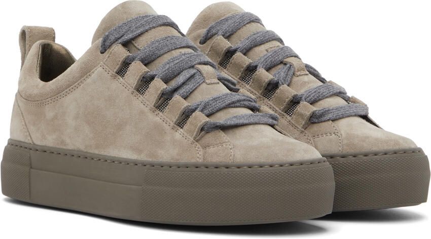 Brunello Cucinelli Taupe Suede Low-Top Sneakers - Picture 2