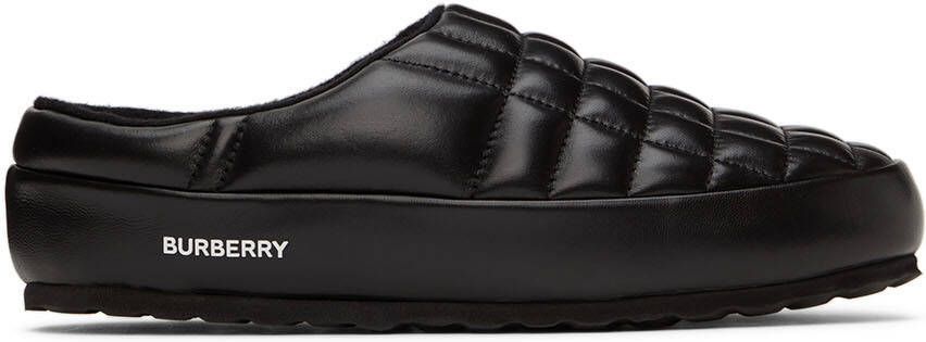 Burberry Black Leather Quilted Slippers