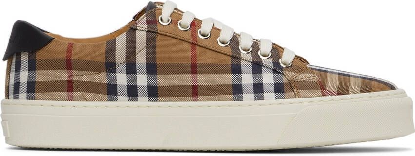 Burberry Brown Check Canvas & Calfskin Sneakers