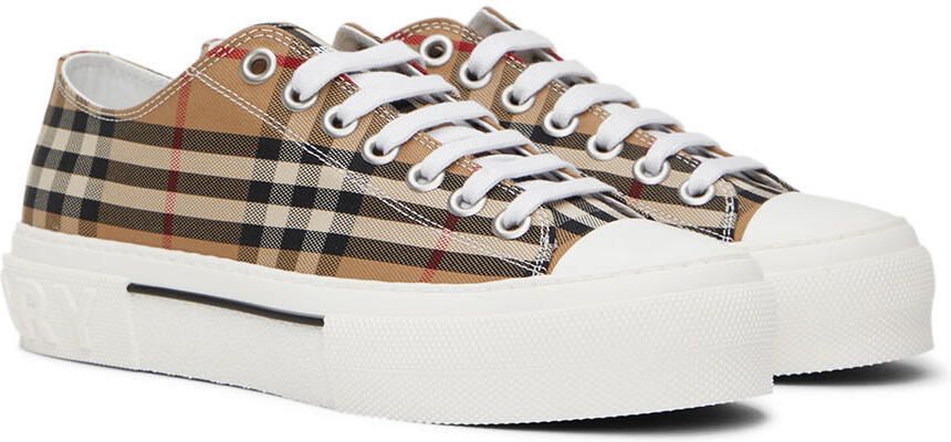 Burberry Beige Cotton Check Sneakers - Picture 2