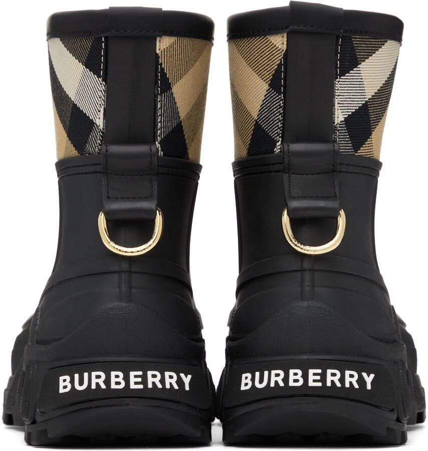 Burberry Black & Beige Ryan Rain Boots
