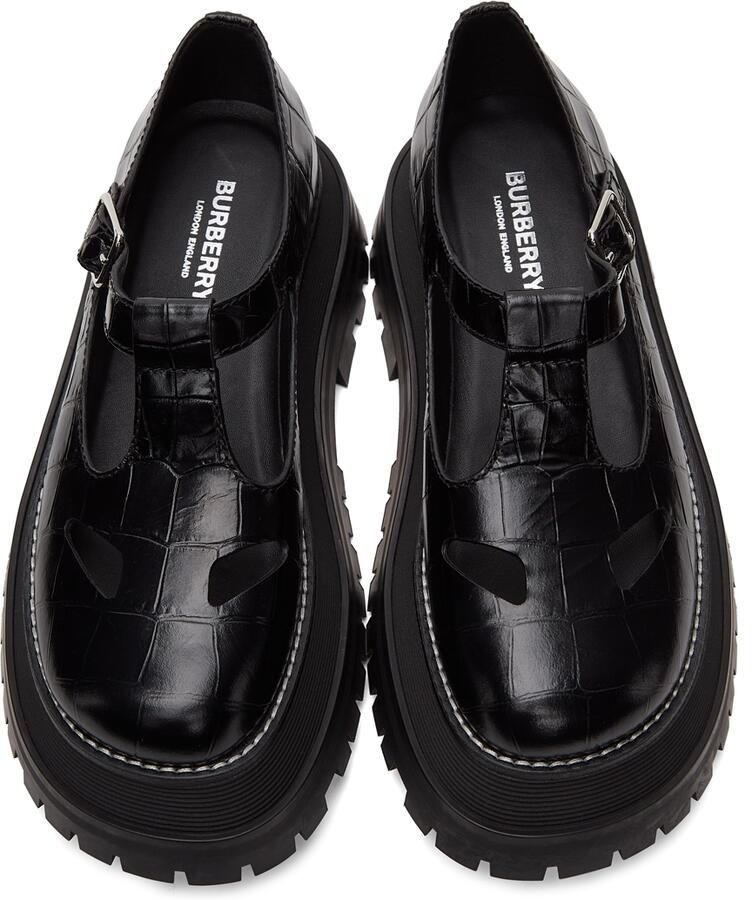 Burberry Black Croc T-Bar Loafers