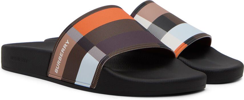 Burberry Brown Colorblock Check Slides - Picture 2