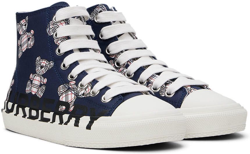 Burberry Kids Navy Thomas Bear High Sneakers - Picture 2
