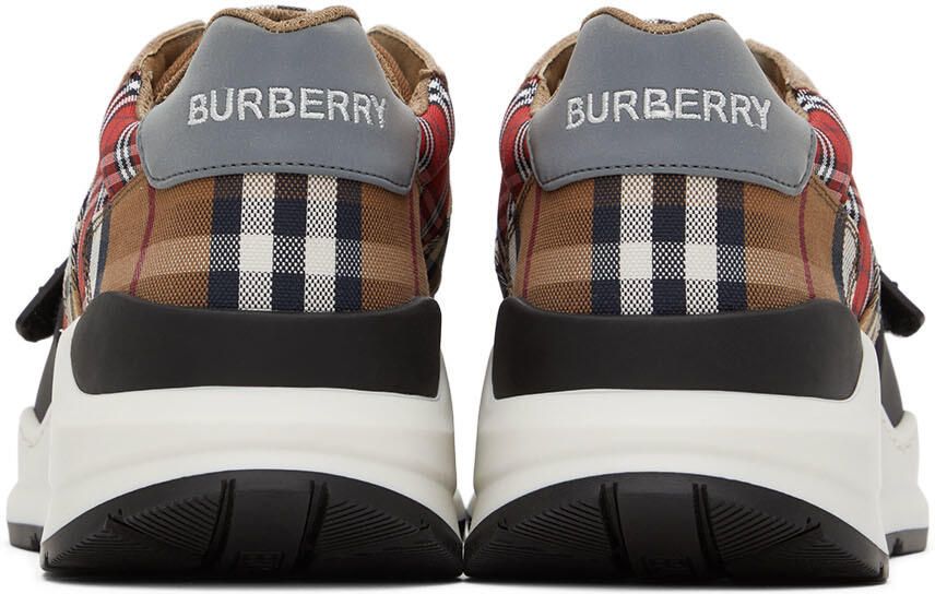 Burberry Red & Beige Ramsey Check Sneakers