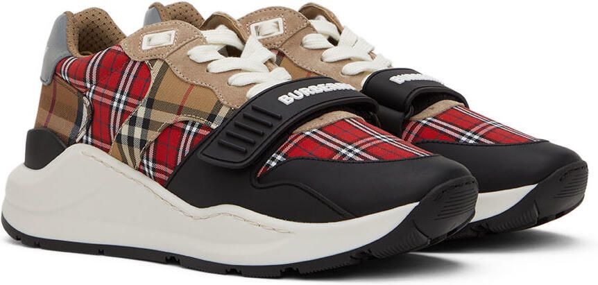 Burberry Red & Beige Ramsey Check Sneakers - Picture 2