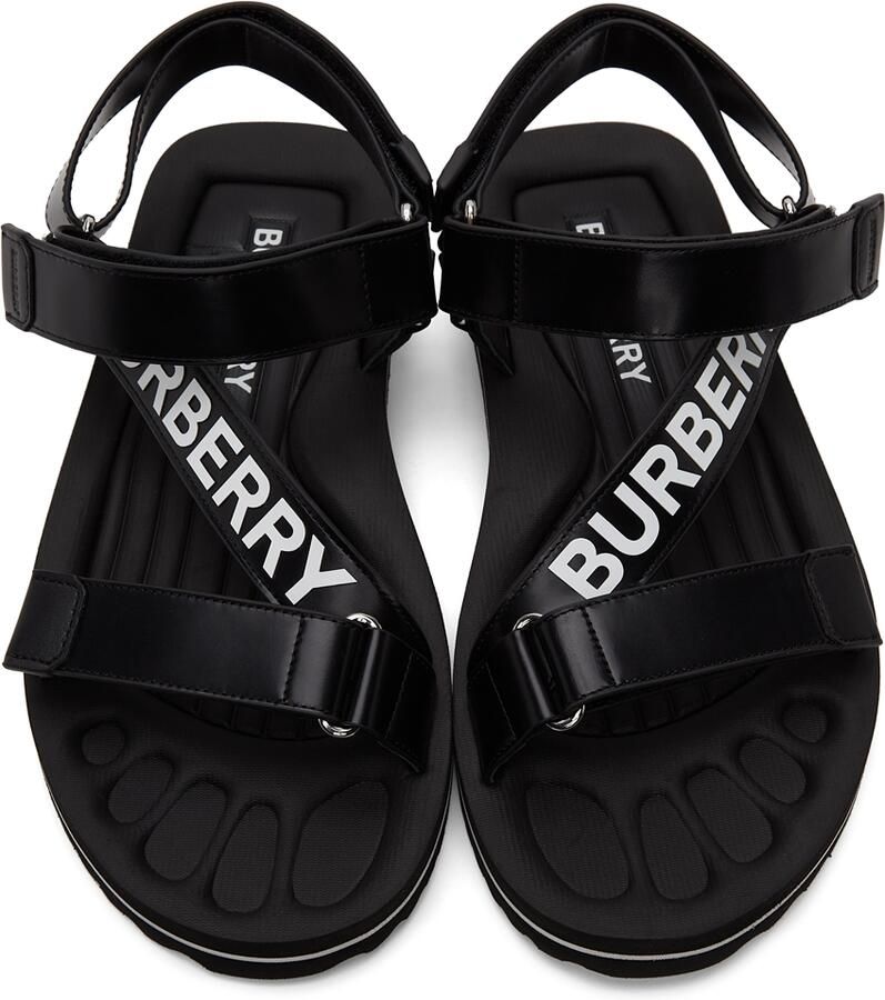 Burberry SSENSE Exclusive Black Leather Patterson Flat Sandals
