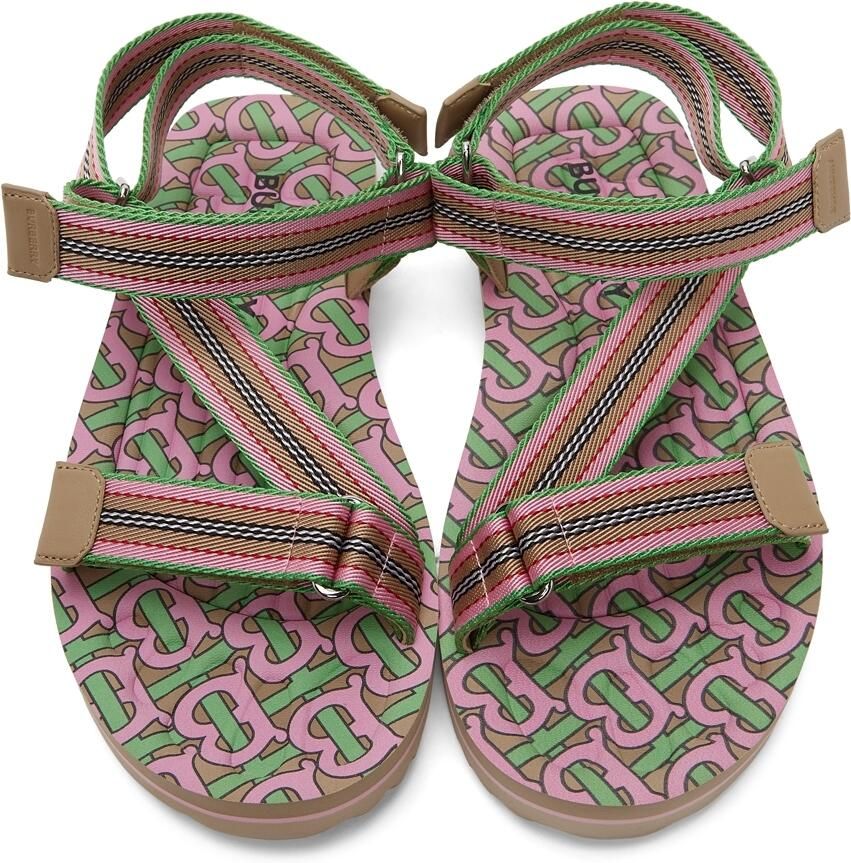 Burberry SSENSE Exclusive Pink & Green Patterson Flat Sandals