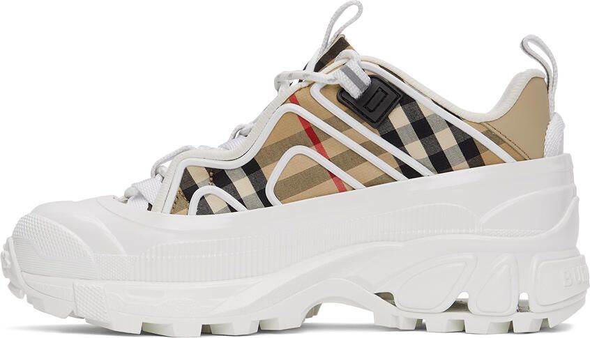 Burberry White & Beige Check Arthur Sneakers - Picture 4