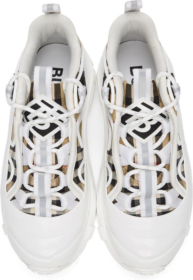 Burberry White & Beige Check Arthur Sneakers - Picture 2