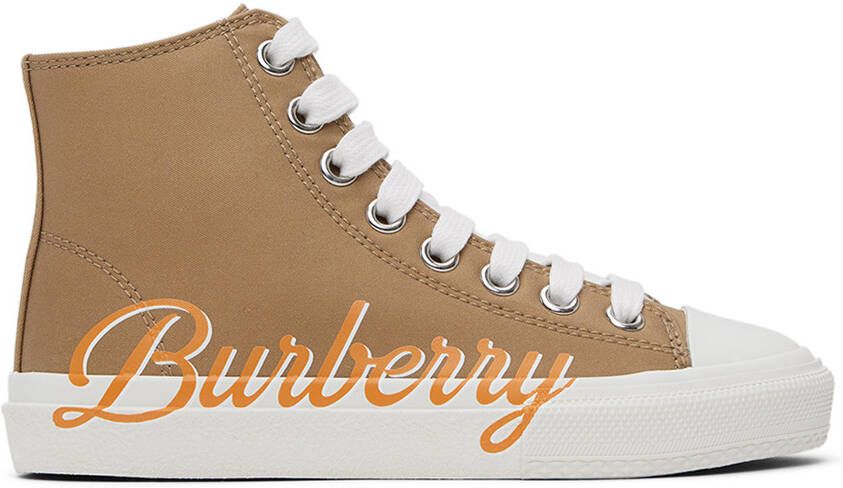 Burberry Kids Beige Logo Script Sneakers