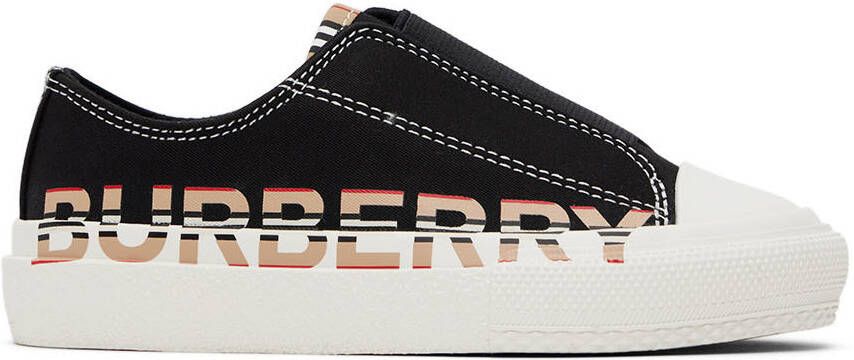 Burberry Kids Black Icon Stripe Logo Slip-on Sneakers