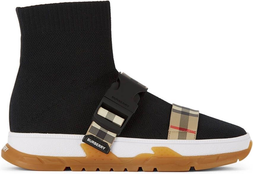 Burberry Kids Buckled Strap Union Sock Sneakers