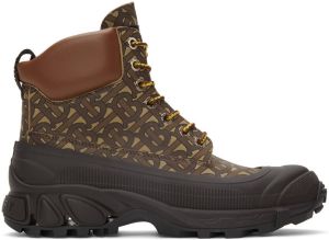 Burberry Leather Contrast Sole Monogram Print Lace-Up Boots