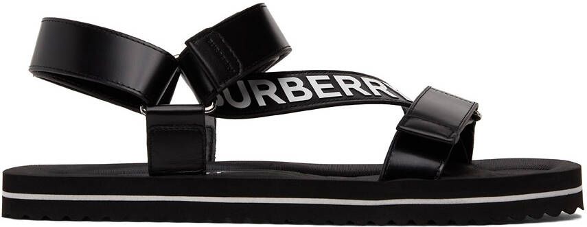 Burberry SSENSE Exclusive Black Leather Patterson Flat Sandals