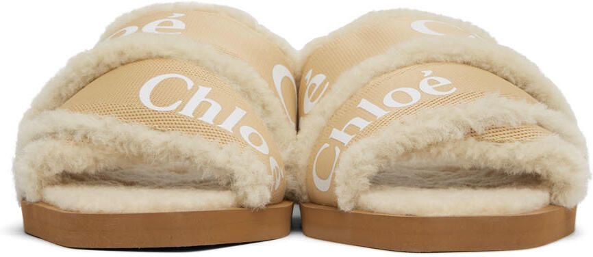 Chloé Beige Shearling Woody Flat Mules - Picture 3