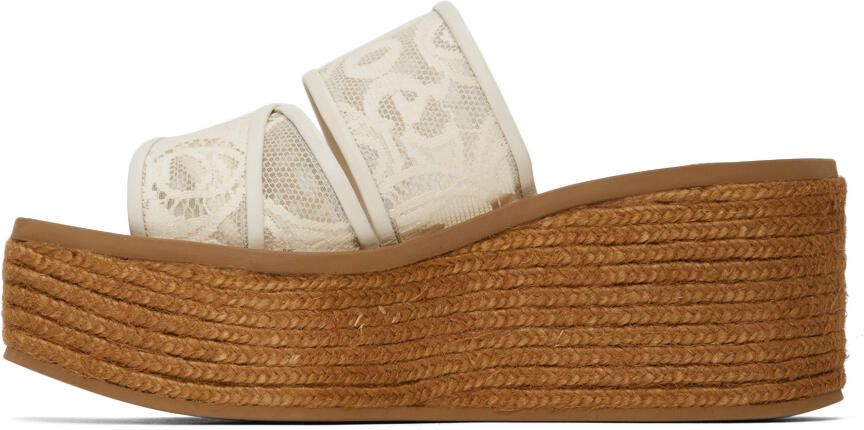 Chloé Off-White Lace Woody Wedge Heeled Sandals - Picture 4