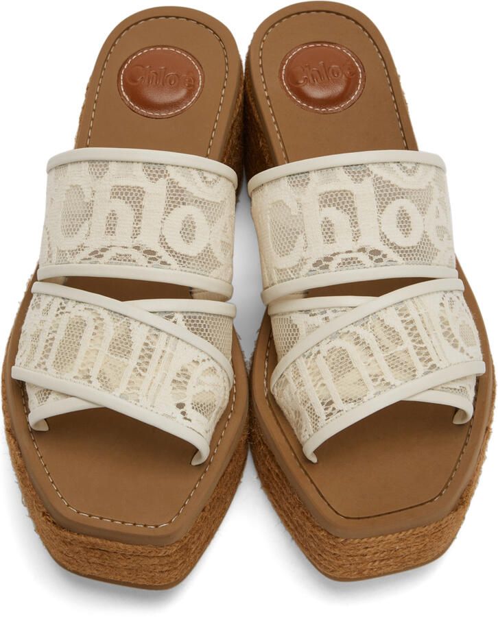 Chloé Off-White Lace Woody Wedge Heeled Sandals