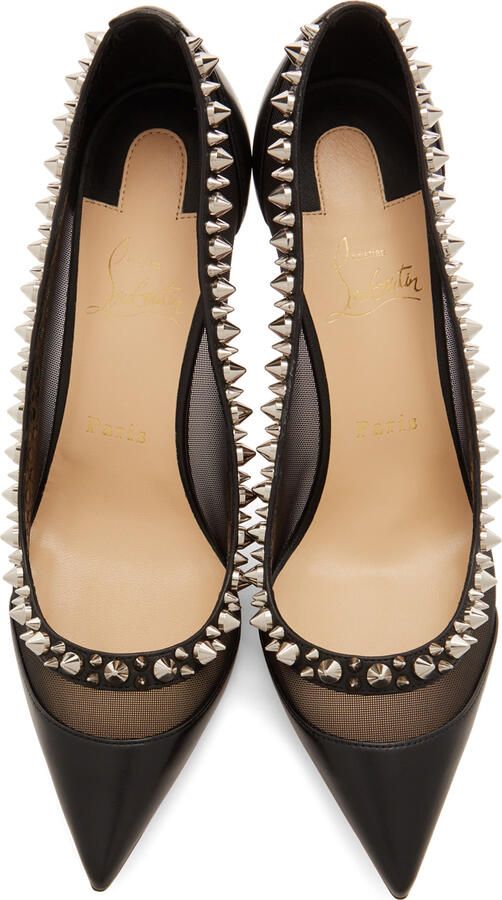 Christian Louboutin Black & Silver Galativi Spikes 85 Heels - Picture 2