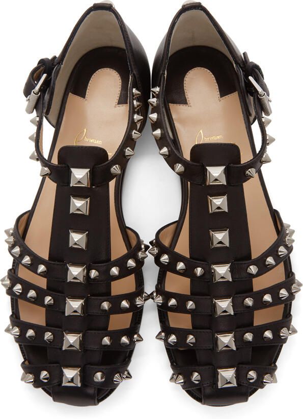 Christian Louboutin Black LoubiClou Flat Sandals