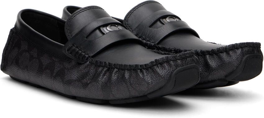 Coach 1941 Black & Grey Leather Coin Driver Loafers - Picture 2