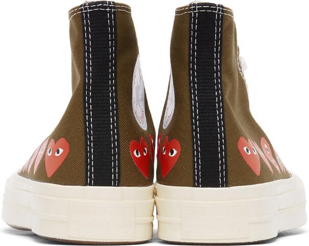 Comme des Garçons Play Khaki Converse Edition Multiple Hearts Chuck 70 High Sneakers - Picture 4