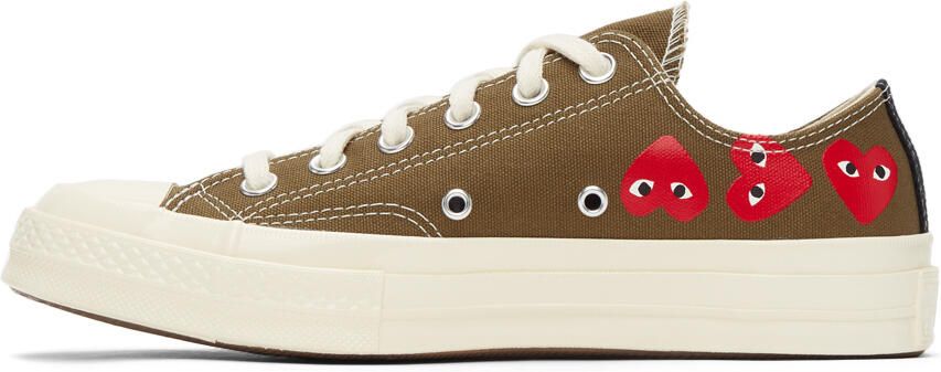 Comme des Garçons Play Khaki Converse Edition Multiple Hearts Chuck 70 Low Sneakers - Picture 4