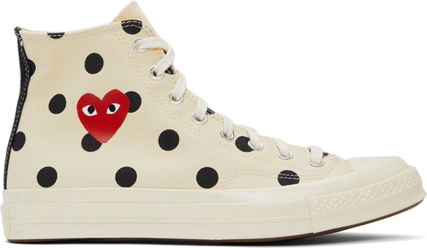 Comme des Garçons Play White Converse Edition Polka Dot Heart Chuck 70 High Sneakers