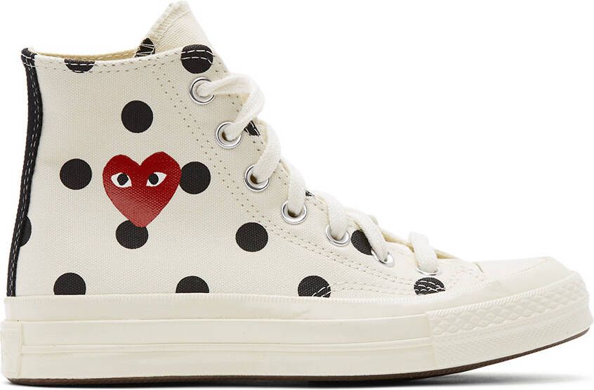 Comme des Garçons Play White Converse Edition Polka Dot Heart Chuck 70 High Sneakers - Picture 1