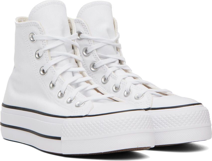 Converse White Leather Chuck Taylor All Star Platform Low Sneakers - Picture 4