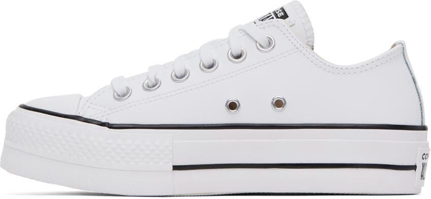 Converse White Leather Chuck Taylor All Star Platform Low Sneakers - Picture 15