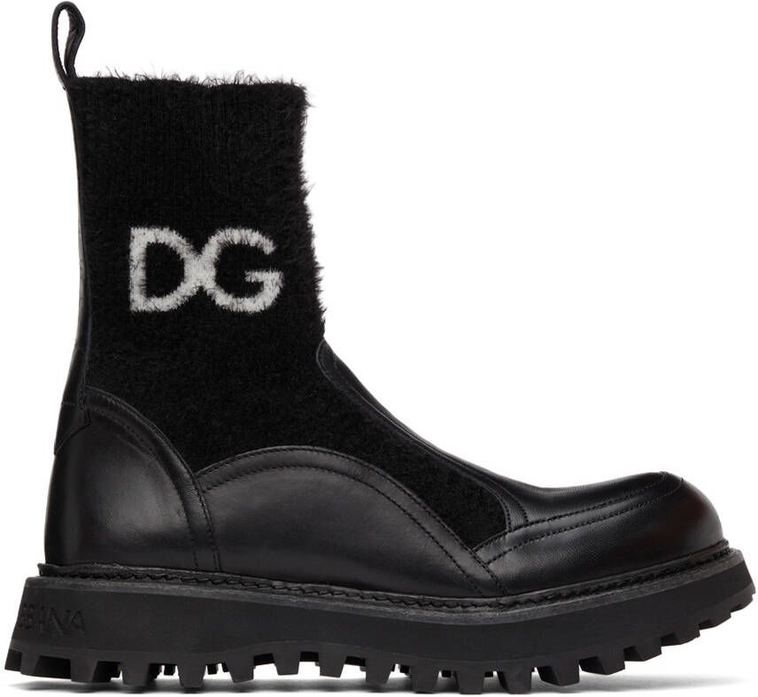 Dolce & Gabbana Black Hors Sock Ankle Boots
